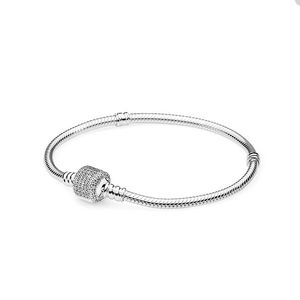 Full Crystal Diamond Clasp Armband för Pandora 925 Sterling Silver Wedding Jewelry Designer Armband för kvinnor Snake Chain Charms Armband med originallåda