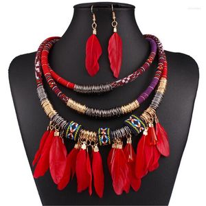 Necklace Earrings Set ZOSHI Exaggerated Feather Jewelry For Women Ethnic Multilayer Red Tassel African Wedding Party