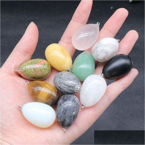 Charms Easter 20X30Mm Egg Statue Pendant Carved Decoration Quartz Healing Crystal Semiprecious Stone Jewelry Making Drop Del Dhgarden Dhhgi