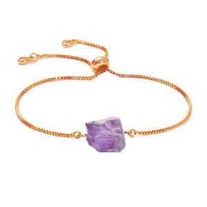 Chain Natural Amethyst Women Link Bracelet Diffuse Energy Healing Chakra Crystal Yoga Cuff Gemstone Bangle Rough Original Stone Coup Dhzug