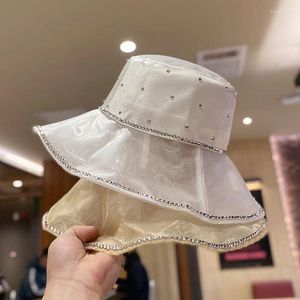 Berets Summer Rayon Rhinestone Bucket Hat Women's Casual Lace Sun Hats Visor Cap Fisherman Outdoor