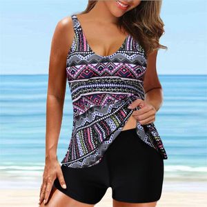 Menas de banho feminina Mulheres Tankini Swimsuit 3D étnico biquíni solto Summer com shorts de dois peças de maiôs de maiôs de praia retro desgaste da praia