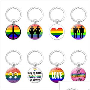 Key Rings Fashion Gay Lesbian Pride Sign Keychains For Women Men Rainbow Color Glass Gemstone Charm Chains Lgbt Jewelry Accessories Otbes