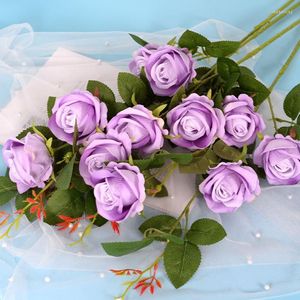 Dekorativa blommor Simulering Flower Bouquet 3 Heads Artificial Rose Silk Fake For Home Living Room Dining Table Wedding Decoration