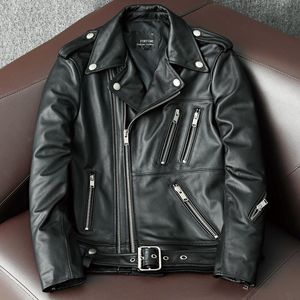 Männer Leder Faux 2023 Echte Kuh Jacke Männer Herbst Winter Männlichen Mäntel Diagonal Zipper Und Multi Tasche Schlanke Motorrad kleidung