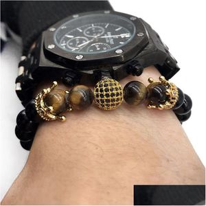 Beaded Double Crown 4 Tiger Eye Stone Bracelet Men And Women Charm Mature Gentleman Birthday Valentines Day Bead Drop Delivery Jewel Dhtiq