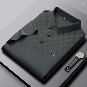 Polo da uomo Polo da uomo a maniche corte traspirante in seta di alta qualità di lusso T-shirt casual da uomo Tendenza estiva Risvolto scozzese ricamato