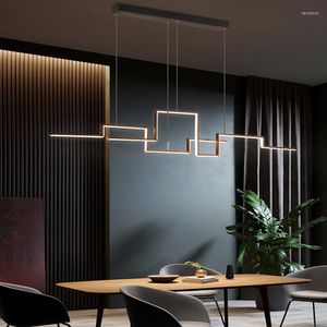 Chandeliers Modern Black Geometry Led Chandelier Lighting Living Dining Room Decor Lamp Bar Office Hanging Lights Luminaire