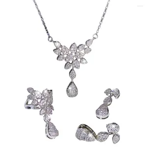 Halsbandörhängen set Sinzry Luxury Costume Jewelry Cubic Zirconia Flower Desig Pendant Stud Earring Set for Women