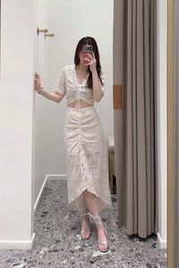Casual Dresses M-aje V-neck Midriff Costume A-line Dress Hollowed out Knit Midi Dress for Women