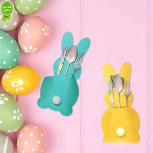 4st påskharen filt Bestick Holder Bag Happy Easter Decorations For Home Table Seary Accessories Rabbit Cutlery Cover Bag Table