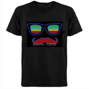 Męskie koszulki gorąca wyprzedaż Aktywowany dźwięk LED Cotton T Shirt Light w górę i w dół migający wyrównanie el T-shirt Men for Rock Disco Party DJ TOP TEE J230516