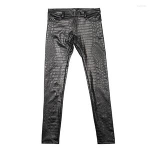 Herren-Hosen, Röhrenjeans-Stil, 3D-gedrucktes Pu-Leder, Krokodil-Haut-Textur, modische Punk-Bleistift-Leggings, schmal geschnittene Hose