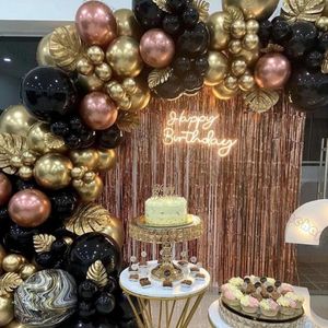 Party-Dekoration, schwarz-roségoldene Luftballons, Girlandenbogen-Set, Metallfolie, Lametta, Fransenvorhänge, Hintergrund für alles Gute zum 30. Geburtstag