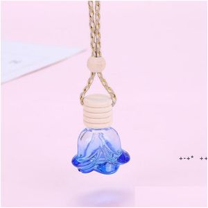 Essentialoljor Diffusorer Rose per flaska Blomma Form Tom Glass Car Pendant Ornament Fragrance Bottles 6Styles RRF12263 Drop Deliv DHSQX