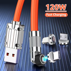 120W 6A Super szybki ładunek magnetyczny Cables Cable ciecz Silikon Kabel Szybki ładunek Kabel USB Micro USB Kabel dla Huawei Samsung Xiaomi