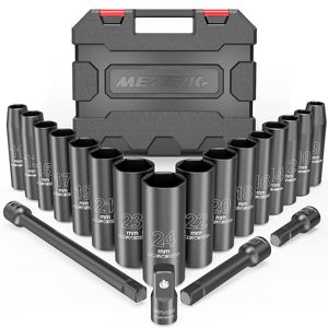 Contactdozen 20pcs Impact Socket Set 1/2" Drive Metric Deep CrV Impact Socket Set Socket Head Kit For Wrench Adapter Removal Hand Tool Set