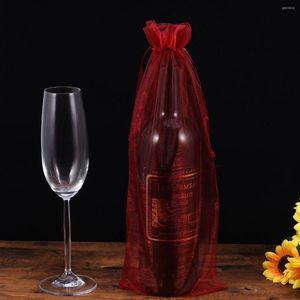 Geschenkpapier 10 Stück Flasche Organzabeutel Champagner Getränkeaufbewahrungshalter Kordelzug Hochzeit Partyzubehör für Home Shop Rot