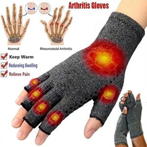 Cycling Gloves 1Pair Winter Compression Arthritis Gloves Rehabilitation Fingerless Gloves Anti Arthritis Therapy Gloves Wrist Support Wristband P230516