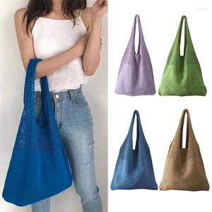 Evening Bags Ready Stock Simple Knitted Woman Single Shoulder Bag Shopping Hollow Large Capacity Totes Handbags Crochet Braided