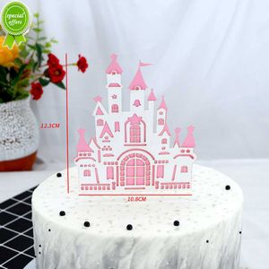 Creative cake inserts three-dimensional cartoon fairy tale castle pink blue atmosphere layout inserts