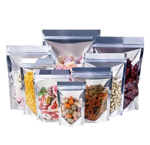 Серебристо-прозрачные пластиковые пакеты для хранения продуктов питания Многоразовый прозрачный майларовый пакет Стоячие пакеты Большие сумки для хранения с защитой от запаха для малого бизнеса