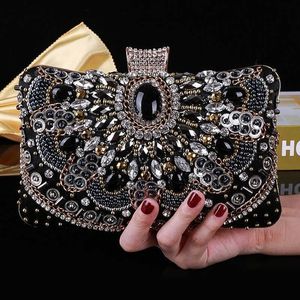 Evening Bags Beaded Women Day Clutch Black Color Diamonds Party Wedding Shoulder Chain Rhinestones Embroidery Purse 230427