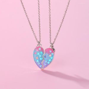 Collane con ciondolo Luoluobaby 2 Pz/set Carino Gradiente Paillettes Cuore Collana Per Le Ragazze Amicizia BFF Amico Gioielli Regali