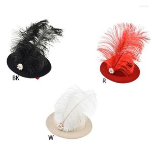 Copricapo Donna Pearl Feather Pillbox Hat Hair Clip Fascinator Wedding Banquet Party Costu