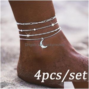 Anklets Women Mti Layer Moon Crochet Sandals Foot Chain Jewelry Ankle Bracelets For Leg Drop Delivery Dhtzu