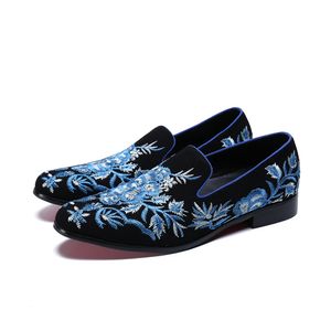 Leisure Plus Size Round Toe Casual Shoes Chinese Style Embroidery Slip on Loafers Shoes Elegant Cow Leather Men Flats Shoes