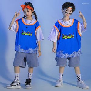 Bühnenkleidung Kinder Rave Outfits Hip Hop Kleidung Übergroßes T-Shirt Sport T-Shirt Top Sommer Denim Shorts für Mädchen Jungen Jazz Dance Kostüm Kleidung