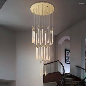 Ljuskronor pendelljus lyx modern kristallkronor för trappa stor lampa guld droppdesign lång villa lobby led hängande belysning