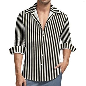 Camicie Casual da Uomo Camicia a Righe Verticali Uomo Nero Linee Bianche Primavera Street Style Design Camicette Manica Lunga Abiti Cool Oversize