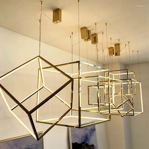 الثريات الحديثة الذهب مكعب LED LED إضاءة غرفة المعيشة ديكور قلادة الثريا مصباح الدرج شنق