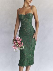 Dress Midi Lace Green Dress Elegant Sexy Night Wedding Guest Evening Party Dresses Spaghetti Strap Birthday Dresses for Women 2022