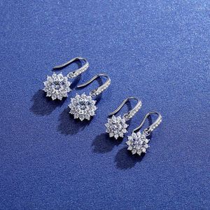 Brincos de Dangle Boeycjr 925 Sunflower de prata 0,5ct/1ct d color Moissanite VVS Jóias finas para mulheres