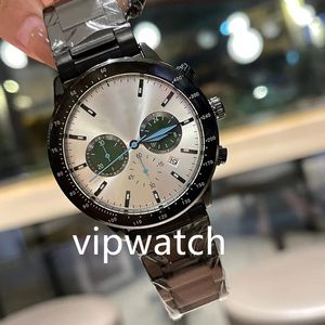 Luxury Men's Watch multifunktionell andra körning kvartsrörelse tre ögon timing precision stålfjärilsknapp mineralglasspegel