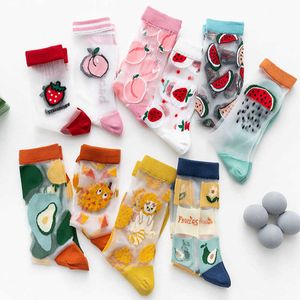 靴下靴下1ペアクリスタルシルク潮socks漫画フルーツソックス夏の透明なガラスソックスファニーソックスP230516