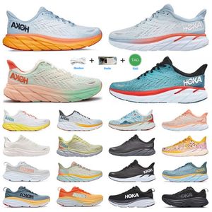 디자이너 Hoka One Bondi 8 Clifton 운동화 러너 Hokas Carbon x2 트리플 블랙 흰색 가벼운 블루 호카스 야외 트레이너 라이프 스타일 충격 흡수