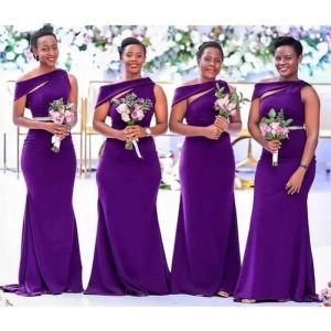 Purple Long Bridesmaid Dresses African Black Girls Women Satin Mermaid Wedding Party Dress Prom Formal Wear Maid Of Honor Robes Plus Size Vestidos