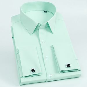 Camicie casual da uomo Camicia elegante da uomo con polsini alla francese Camicie da smoking slim fit a maniche lunghe con gemelli Colletto a doppio bottone in poliestere / cotone 230516