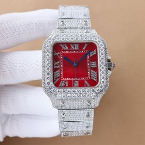 Diamond Mens Watch Red Watch Fully Automatic Mechanical Watches Design Sapphire Folding Clasp Stainless Steel Strap Waterproof 8215 Movement