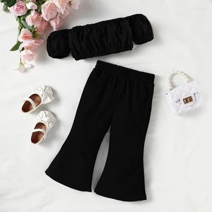 Clothing Sets Toddler Baby Girls Summer Fashion Two Piece Suit Kids Outfits Off Shoulder Short Sleeve Tops Wide Leg Pants Set