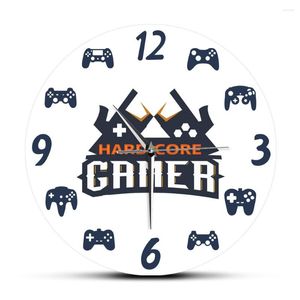 Wall Clocks Gamer Logo Hardcore Printed Acrylic Quartz Modern Design Video Game Gamepad Mute Runded Hanging Watch