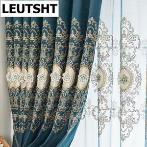 Curtain European-style Curtains For Living Dining Room Bedroom Luxury High-grade Alpaca Embossed Embroidered Window Home