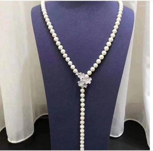 Kedjor 25 tum varumärke 8-7 mm rund autentisk Akoya White Pearl Necklace 925S
