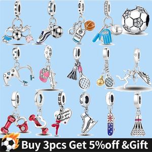 Charms in argento sterling 925 per creazione di gioielli per perle di pandora Regalo di gioielli Commercio all'ingrosso World Football Sport Soccer Dumbbell Yoga