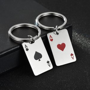 Hjärtan a spader en spelkort nyckelring hip hop rostfritt stål hjärtformad spelkort nyckelkedjor män och kvinnors ornament