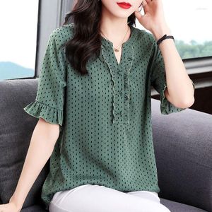 Kvinnors T-skjortor Polka Dot Short Sleeve Womans Summer Fashion Edible Tree Thin V-Neck T-shirt Half Top Women kläder